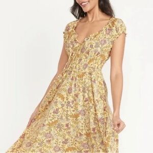 Old Navy Waist-Defined Printed Maxi Dress for Women Yellow Floral Size M Tall